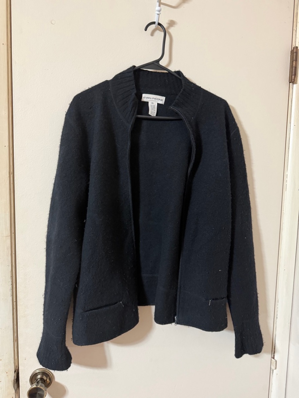 Evan Picone Black Wool Zip Cardigan